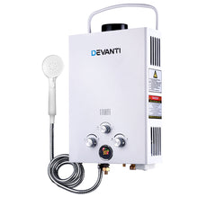 Load image into Gallery viewer, Devanti Portable Gas Water Heater 8LPM Outdoor Camping Shower White
