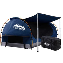 Load image into Gallery viewer, Weisshorn Double Swag Camping Swags Canvas Free Standing Dome Tent Dark Blue with 7CM Mattress
